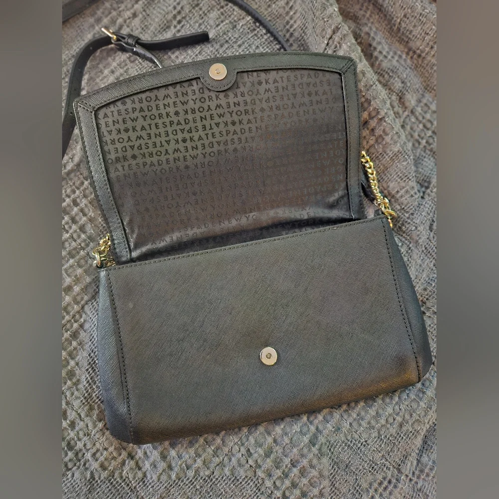 Kate Spade Black Saffiano Leather Crossbody Chain Strap Bag